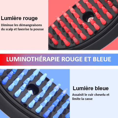 Brosse massante luminothérapie LED anti-chute 4 en 1 SéréniCalme™